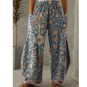Abstract Floral Print Straight Leg Trouser